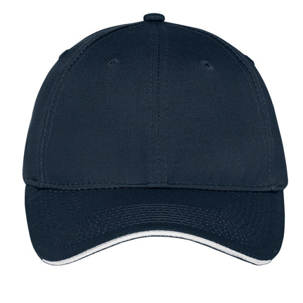 Port & Company Unstructured Sandwich Bill Cap. C919 - White-Navy
