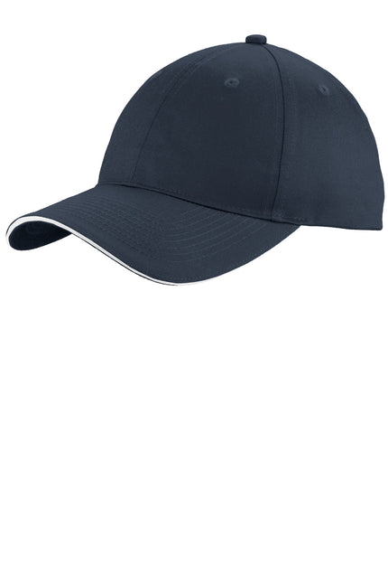 Port & Company Unstructured Sandwich Bill Cap. C919 - White-Navy