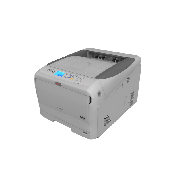 Union Prints 8432WDT white toner transfer printer with sleek design and control panel for high-quality printing.
