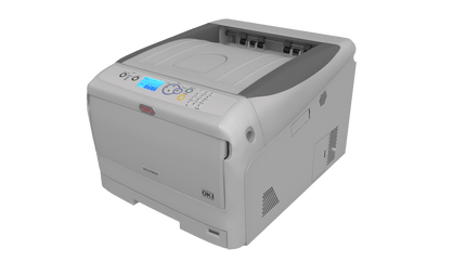 Union Prints 8432WDT white toner transfer printer with sleek design and control panel for high-quality printing.