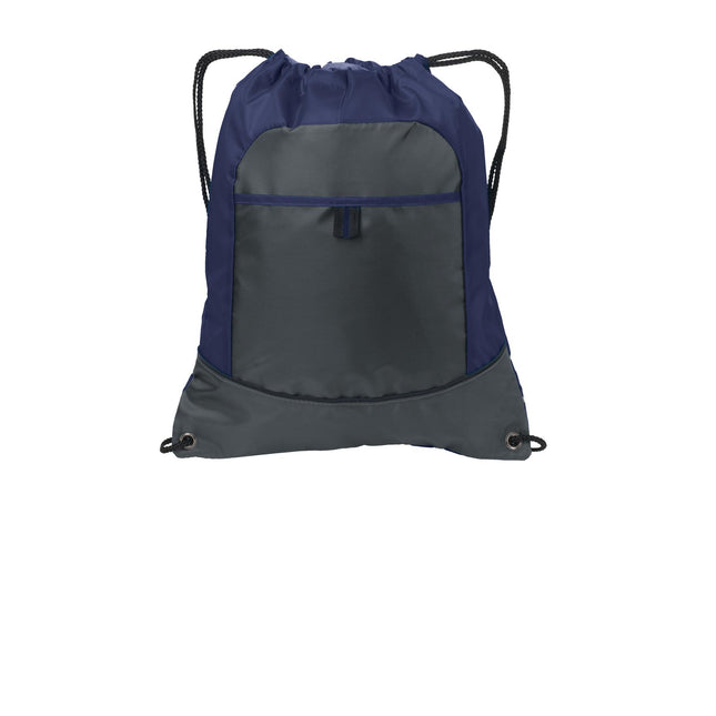 Port Authority Pocket Cinch Pack. BG611 - True Navy/ Deep Smoke