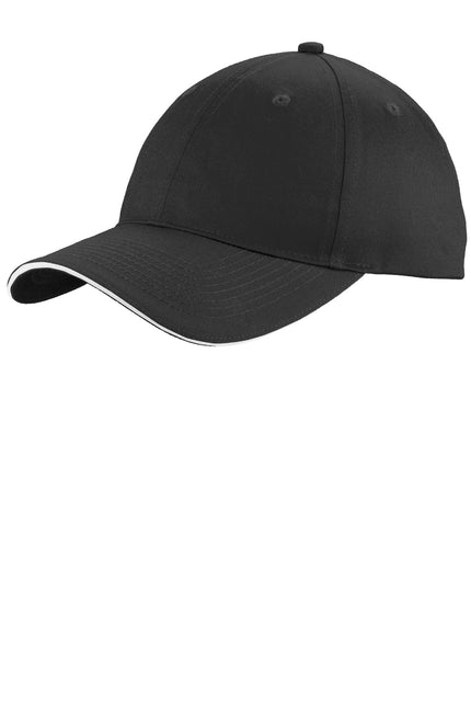 Port & Company Unstructured Sandwich Bill Cap. C919 - Black/ White