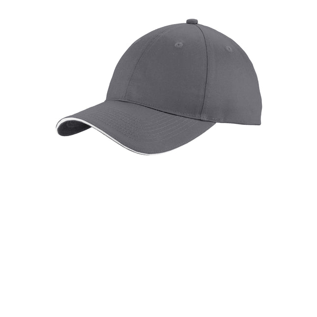 Port & Company Unstructured Sandwich Bill Cap. C919 - Charcoal/ White