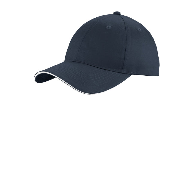 Port & Company Unstructured Sandwich Bill Cap. C919 - White-Navy