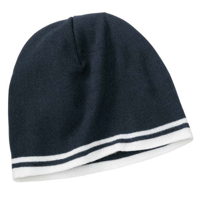 Port & Company Fine Knit Skull Cap with Stripes. CP93 - Navy/ White