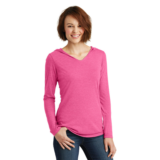 District Women's Perfect Tri Long Sleeve Hoodie. DM139L - Fuchsia Frost