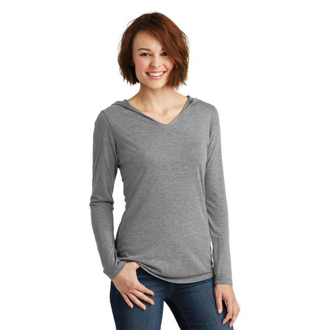 District Women's Perfect Tri Long Sleeve Hoodie. DM139L - Grey Frost