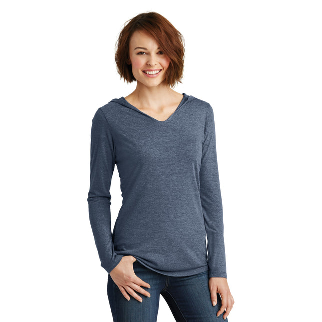 District Women's Perfect Tri Long Sleeve Hoodie. DM139L - Navy Frost