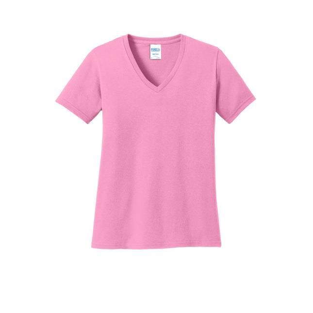 Port & Company Ladies Core Cotton V-Neck Tee. LPC54V - Candy Pink