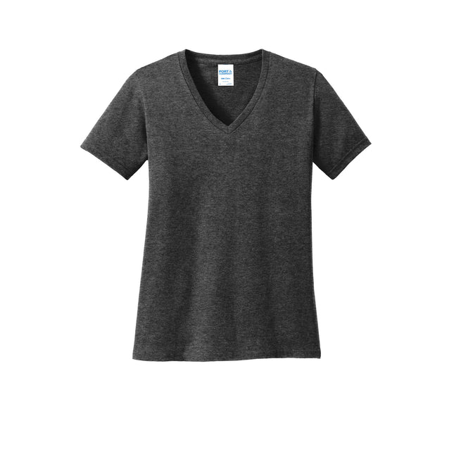 Port & Company Ladies Core Cotton V-Neck Tee. LPC54V - Dark Heather Grey