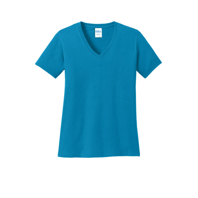 Port & Company Ladies Core Cotton V-Neck Tee. LPC54V - Neon Blue