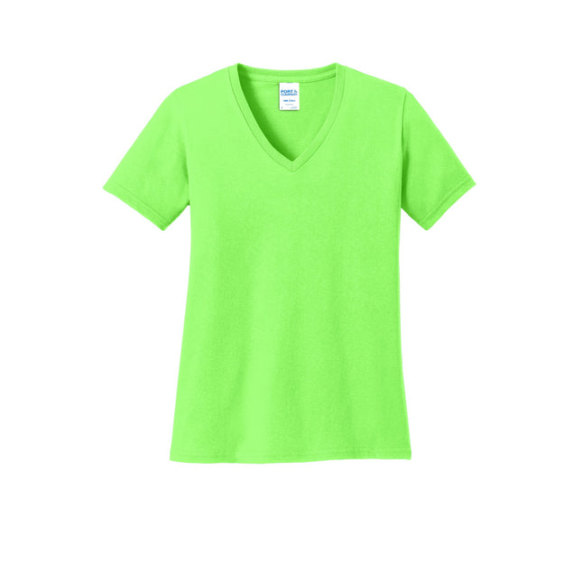 Port & Company Ladies Core Cotton V-Neck Tee. LPC54V - Neon Green
