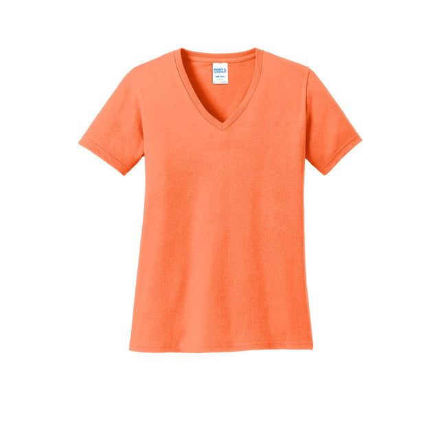 Port & Company Ladies Core Cotton V-Neck Tee. LPC54V - Neon Orange