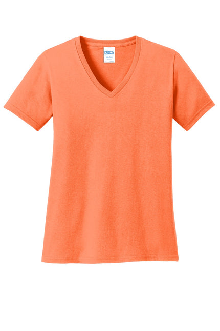 Port & Company Ladies Core Cotton V-Neck Tee. LPC54V - Neon Orange