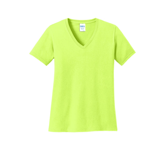 Port & Company Ladies Core Cotton V-Neck Tee. LPC54V - Neon Yellow
