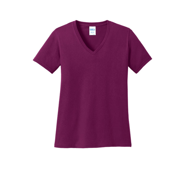 Port & Company Ladies Core Cotton V-Neck Tee. LPC54V - Raspberry