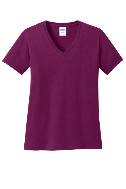 Port & Company Ladies Core Cotton V-Neck Tee. LPC54V - Raspberry