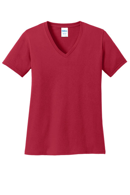 Port & Company Ladies Core Cotton V-Neck Tee. LPC54V - Red