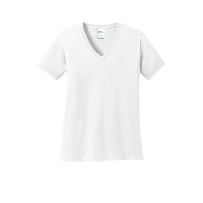 Port & Company Ladies Core Cotton V-Neck Tee. LPC54V - White