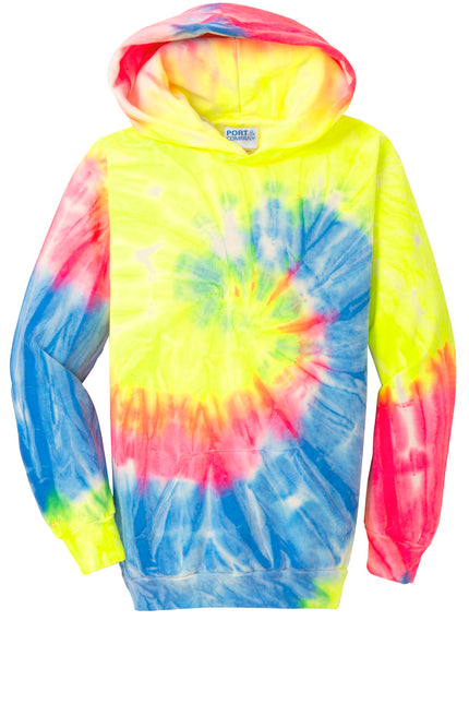 Port & Company Youth Tie-Dye Pullover Hooded Sweatshirt. PC146Y - Neon 
Rainbow