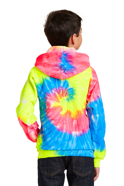 Port & Company Youth Tie-Dye Pullover Hooded Sweatshirt. PC146Y - Neon 
Rainbow