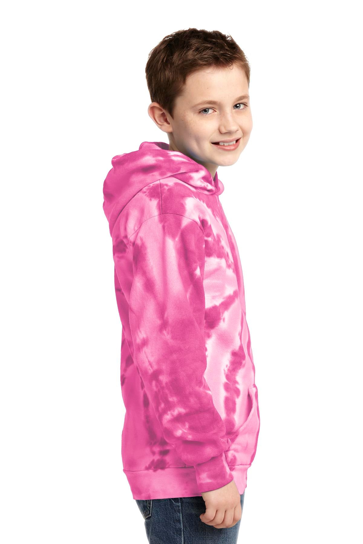 Port & Company Youth Tie-Dye Pullover Hooded Sweatshirt. PC146Y - Pink