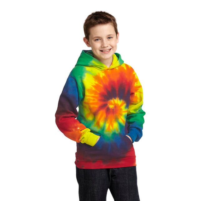 Port & Company Youth Tie-Dye Pullover Hooded Sweatshirt. PC146Y - Rainbow