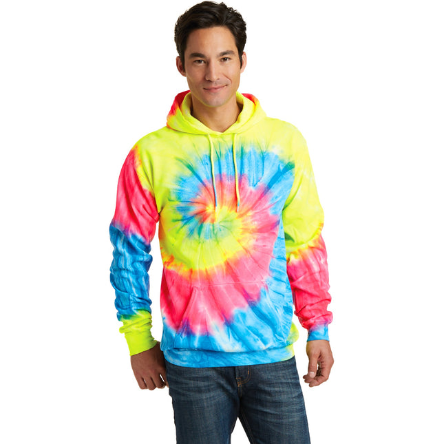Port & Company Tie-Dye Pullover Hooded Sweatshirt. PC146 - Neon Rainbow