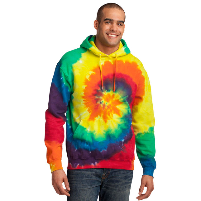 Port & Company Tie-Dye Pullover Hooded Sweatshirt. PC146 - Rainbow