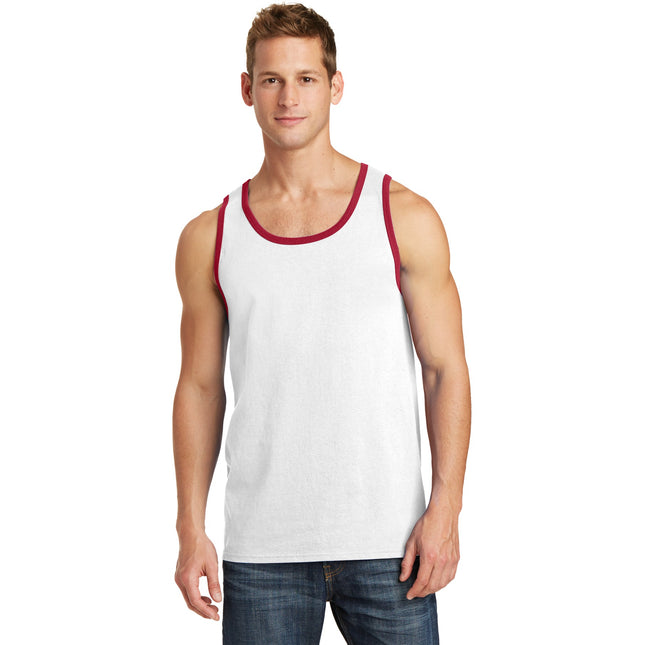 Port & Company Core Cotton Tank Top. PC54TT - White/ Red