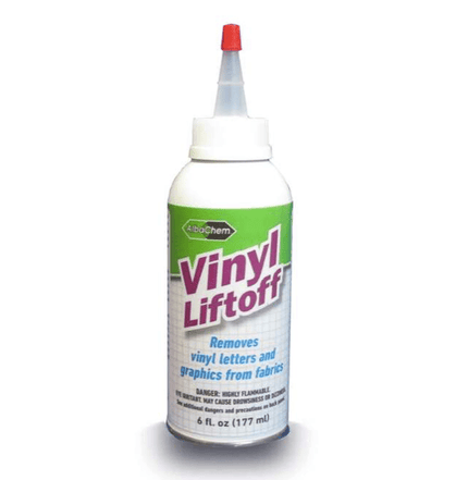 AlbaChem Vinyl Liftoff 6 oz. bottle with white cap and clear label, used for removing vinyl decals and adhesives.