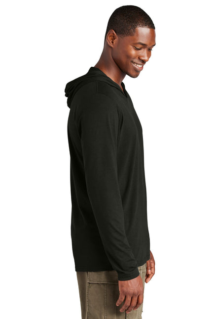 Black District Perfect Tri Long Sleeve Hoodie with a relaxed fit, featuring a hood and subtle branding for casual wear.