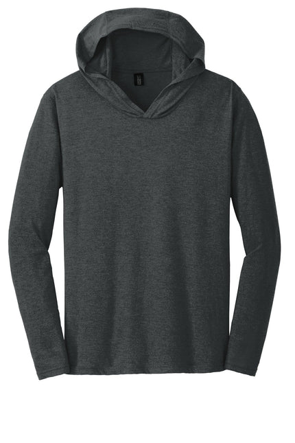 District Perfect Tri Long Sleeve Hoodie in Black Frost, showing the black hoodie with a relaxed fit and subtle branding.
