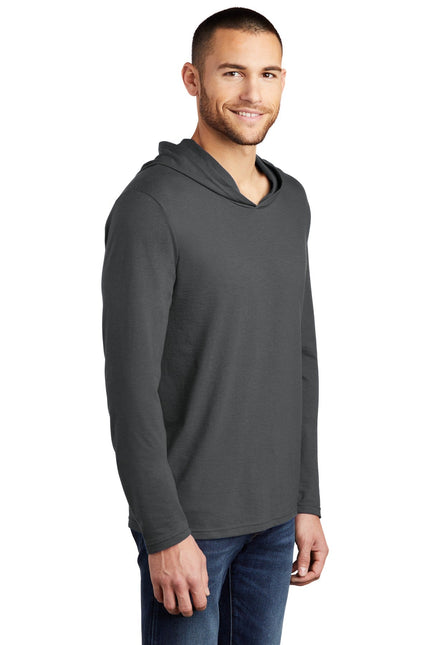 District Perfect Tri Long Sleeve Hoodie in charcoal, featuring a comfortable fit and casual style, with a soft fabric appearance.