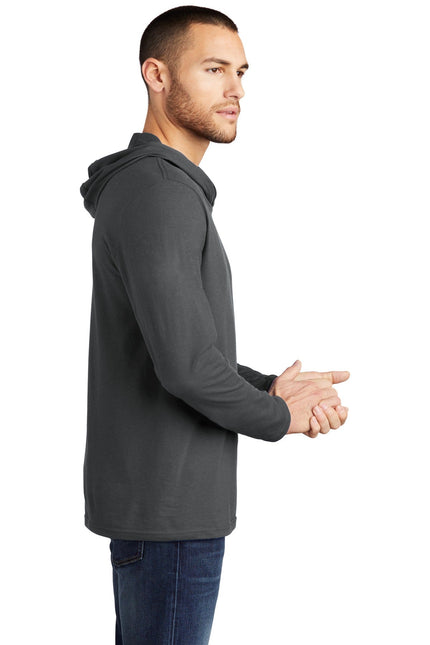 Charcoal District Perfect Tri Long Sleeve Hoodie with a relaxed fit and subtle branding, featuring a hood and long sleeves.