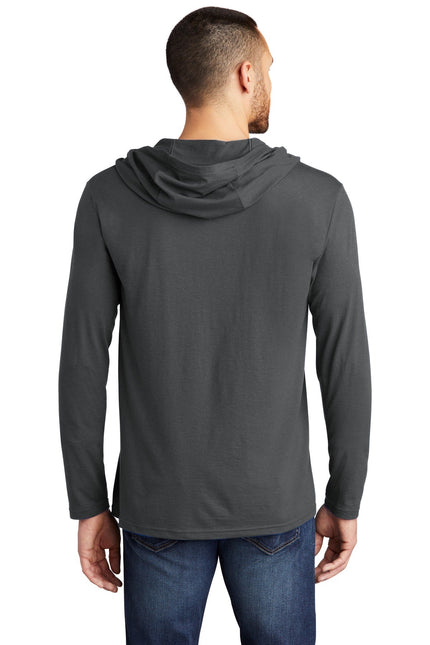 Charcoal District Perfect Tri Long Sleeve Hoodie with a relaxed fit, featuring a hood and long sleeves, lightweight and comfortable.
