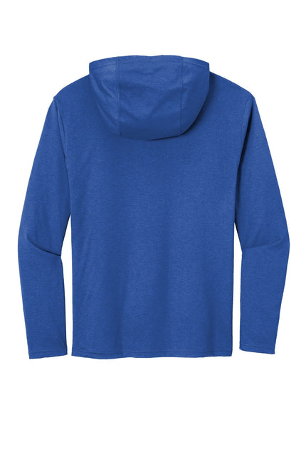 District Perfect Tri Long Sleeve Hoodie in Deep Royal, featuring a comfortable fit and stylish design, shown on a model.