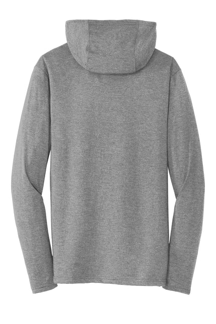 District Perfect Tri Long Sleeve Hoodie in Grey Frost, showing a close-up of the soft fabric and casual fit.