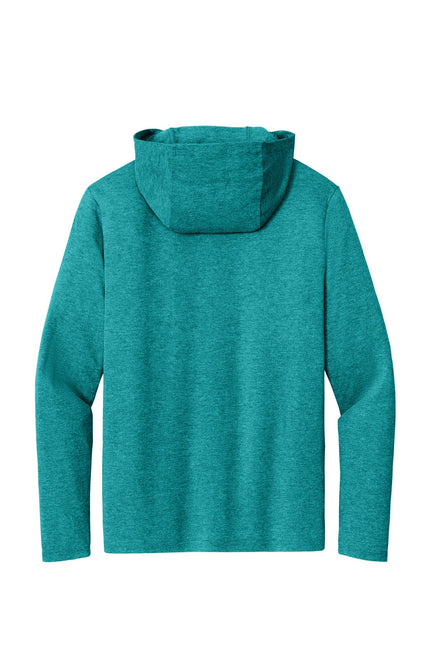 District Perfect Tri Long Sleeve Hoodie in Heathered Teal, soft fabric with a comfortable fit and stylish design.