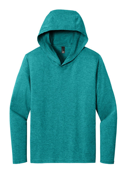 District Perfect Tri Long Sleeve Hoodie in Heathered Teal, featuring a comfortable fit and casual style.