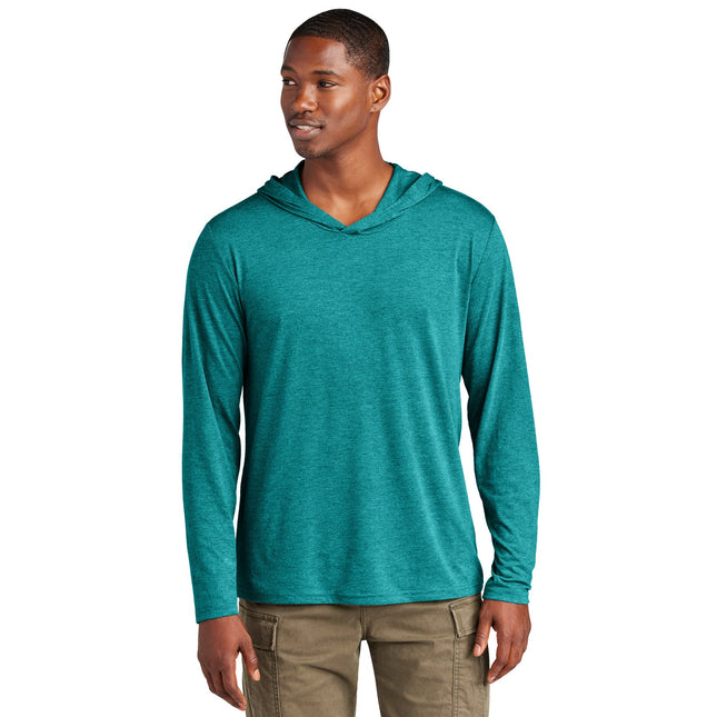 District Perfect Tri Long Sleeve Hoodie. DM139 - Heathered Teal - Union Prints