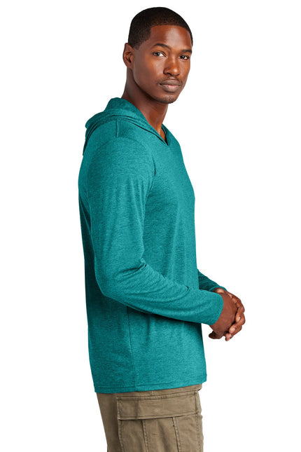District Perfect Tri Long Sleeve Hoodie in Heathered Teal, soft fabric with a comfortable fit and stylish long sleeves.