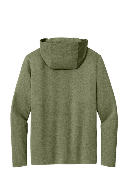 District Perfect Tri Long Sleeve Hoodie in Military Green Frost, shown in a close-up of the hoodie’s fabric and fit.