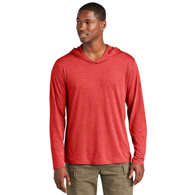 District Perfect Tri Long Sleeve Hoodie in Red Frost color, featuring a comfortable fit and stylish design.