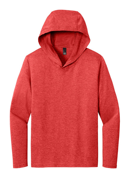 Red Frost District Perfect Tri Long Sleeve Hoodie with a relaxed fit and branding details, shown on a plain background.