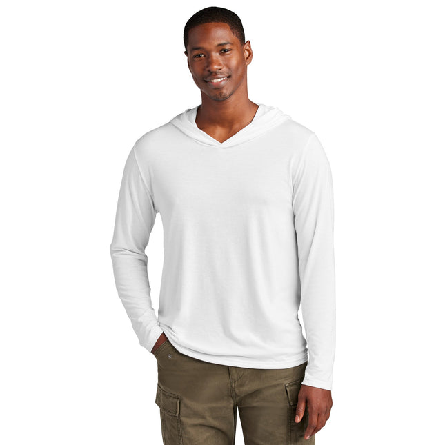 White District Perfect Tri Long Sleeve Hoodie with a relaxed fit and subtle branding, shown on a white background.