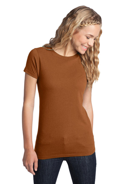 District Women's Fitted The Concert Tee in Burnt Orange, featuring a casual, fitted shirt with a round neckline and short sleeves.