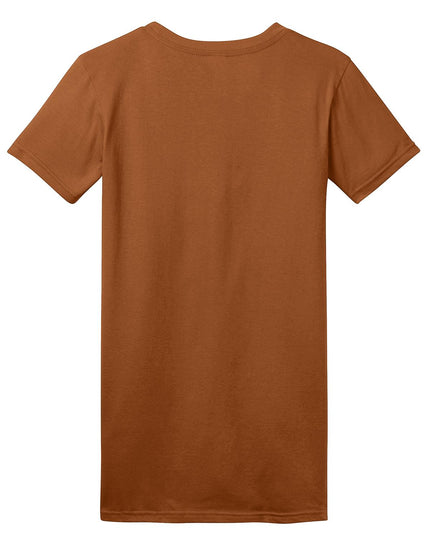 District Women's Fitted The Concert Tee in Burnt Orange, showing a close-up of the soft, fitted cotton T-shirt with a round neckline.