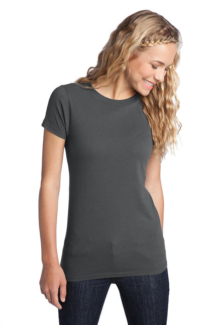District Women's Fitted The Concert Tee in charcoal, close-up of soft cotton fabric and fitted style.