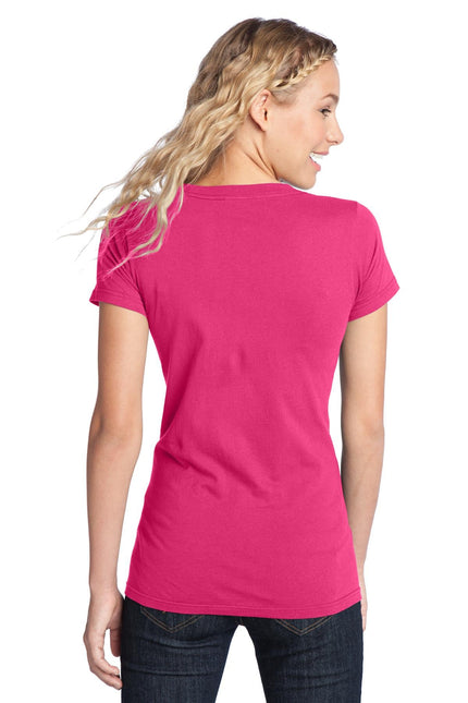 District Women's Fitted The Concert Tee in dark fuchsia, showcasing a snug fit and vibrant color on a model.